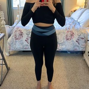 Zyia high waisted workout leggings light blue, navy blue and black no tag size 2